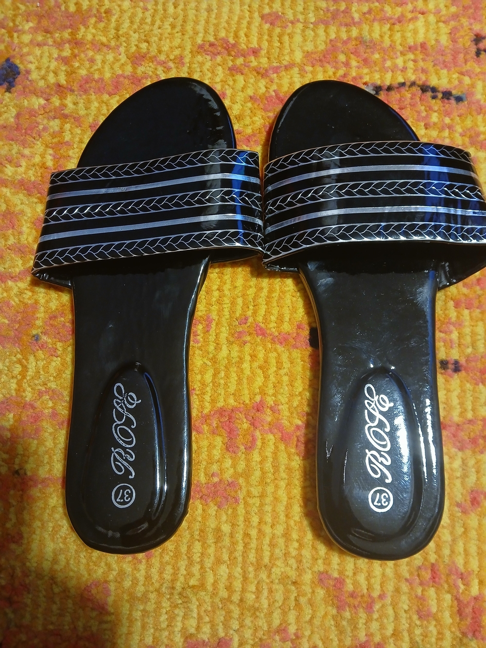 & Other Stories Black Slide Sandals with Striped Detail